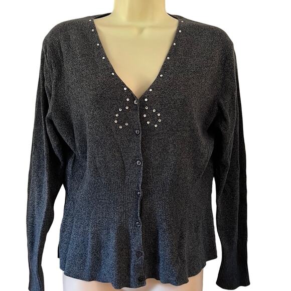 Merona Size M Charcoal Gray Embellished Cardigan Sweater - Picture 1 of 8